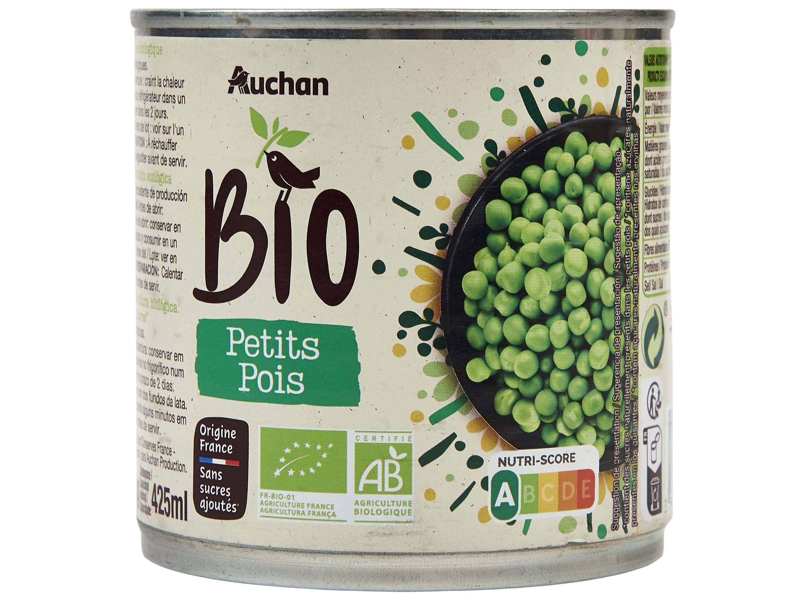 ERVILHAS AUCHAN BIO LATA 400(280)G