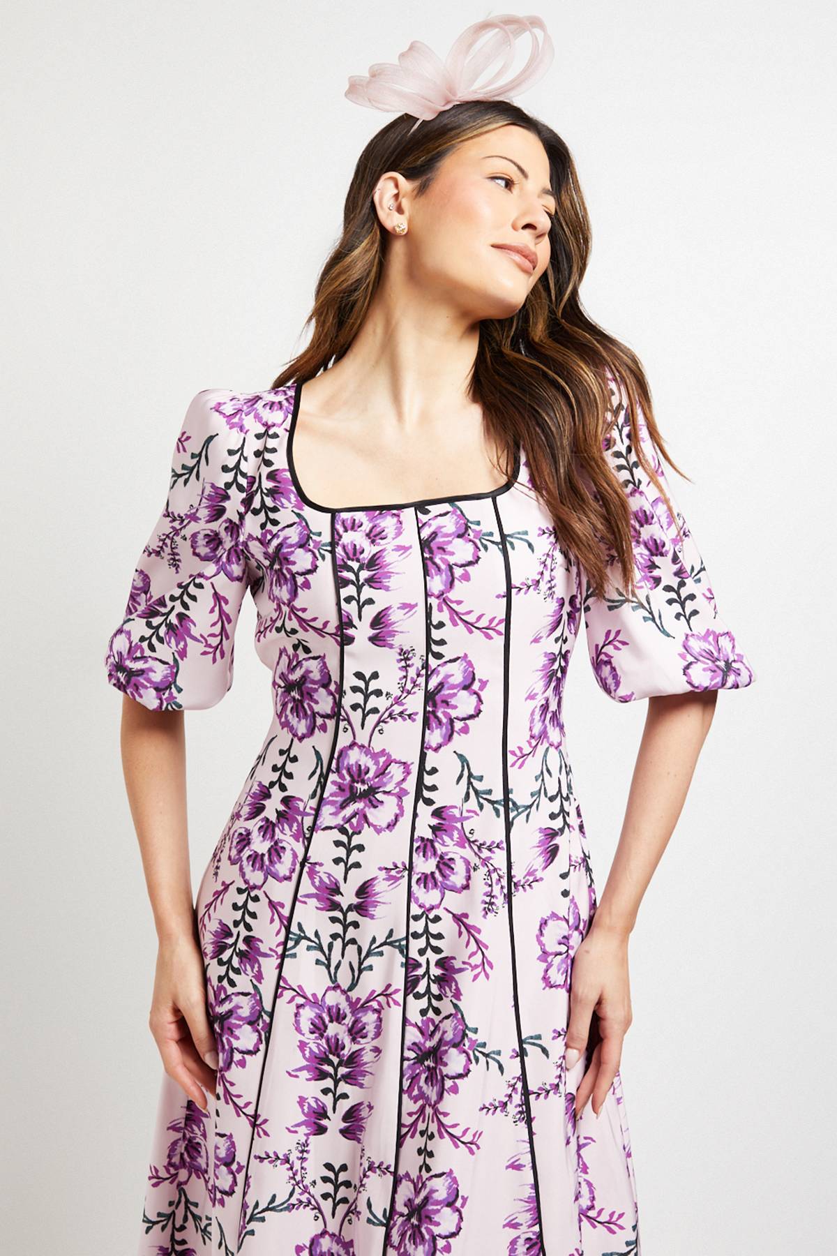 Wallis Robe Midi En Sergé Ottoman À Contraste Floral