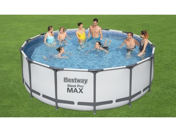 Bestway 5612X, 15232 l, Innrammet basseng, Barn og voksne, Stige, Grå, Hvit, 54 kg, Diameter 427 cm, Høyde 122 cm