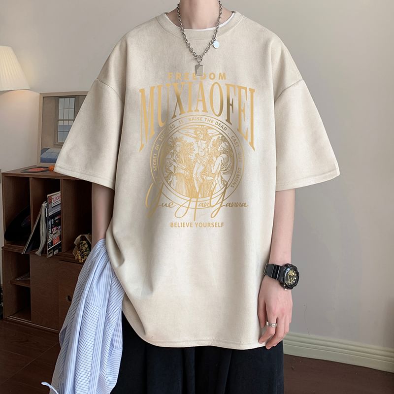 Derbundy - T-shirt met ronde hals en elleboogmouwen en belettering