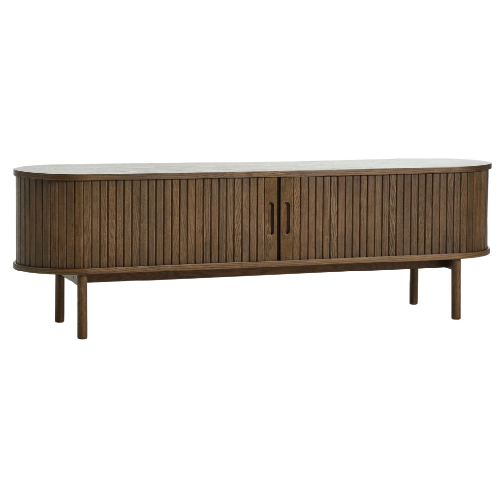 Meuble TV en noyer foncé – design vintage à lattes verticales
