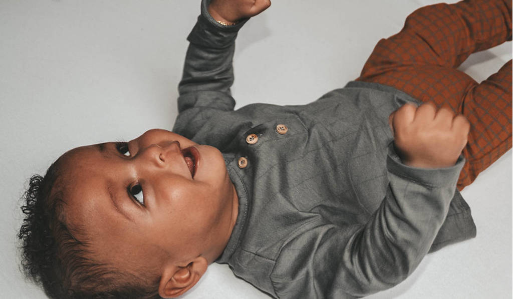 Moodstreet Petit baby gestreepte longsleeve Jules van katoen grijs