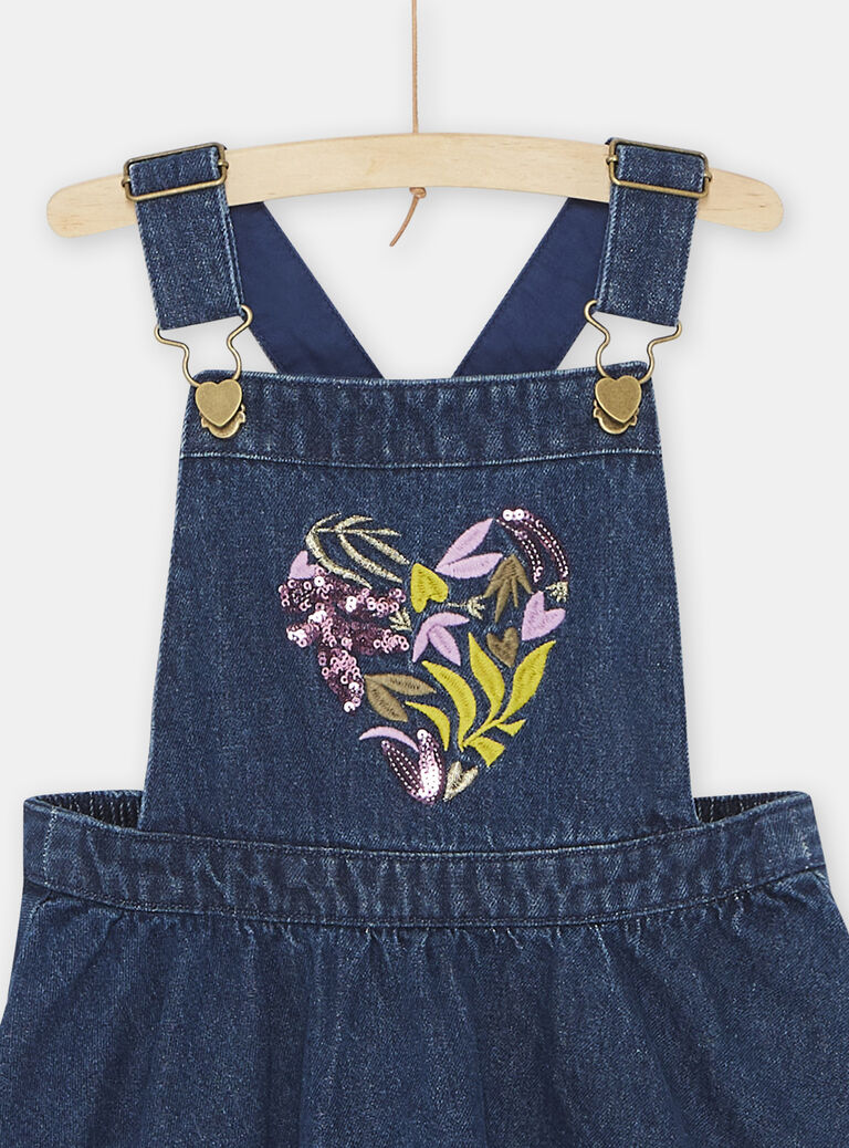 Robe salopette bleue en jean fille