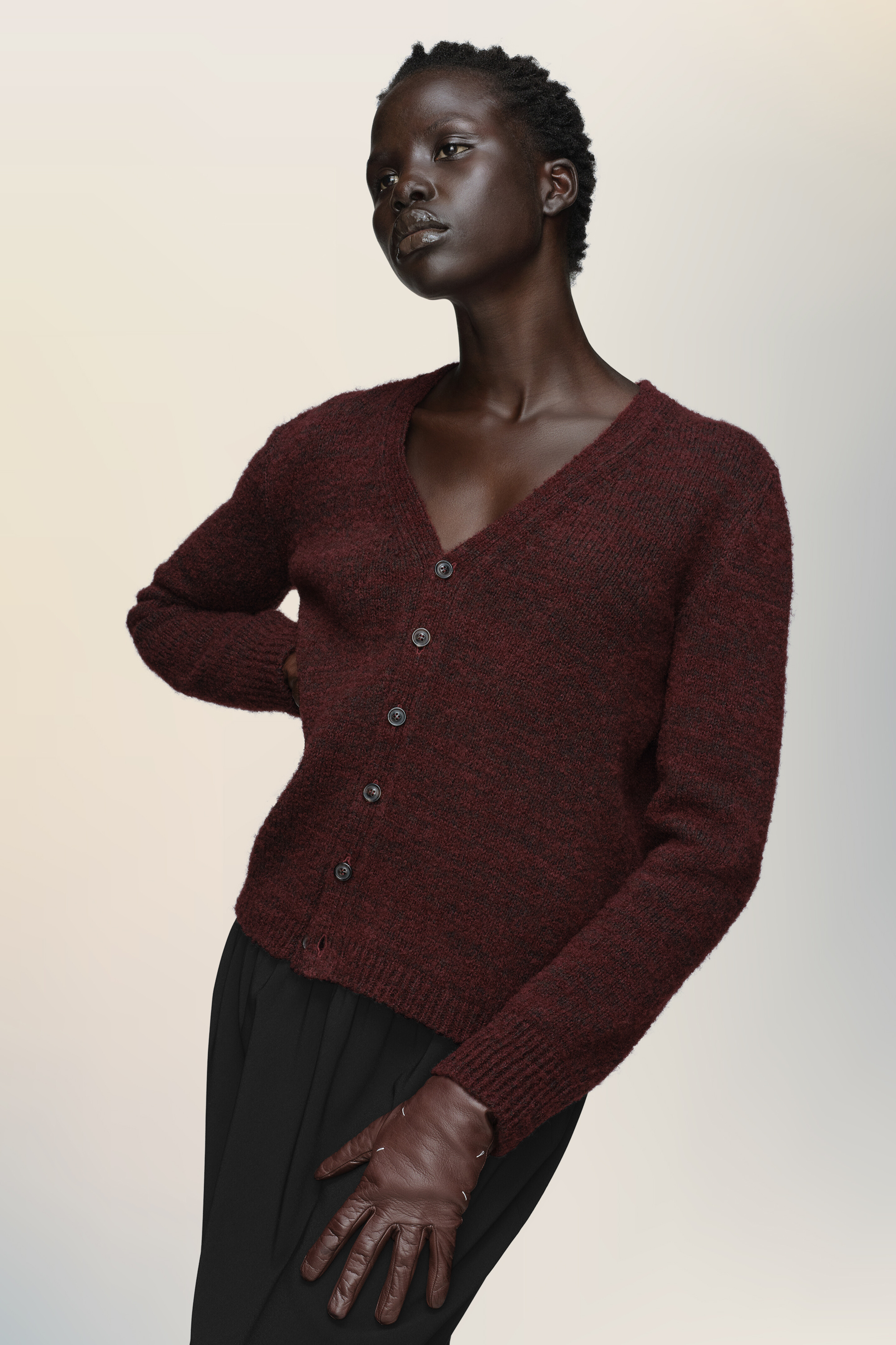 Cardigan en maille rouge en laine - femme