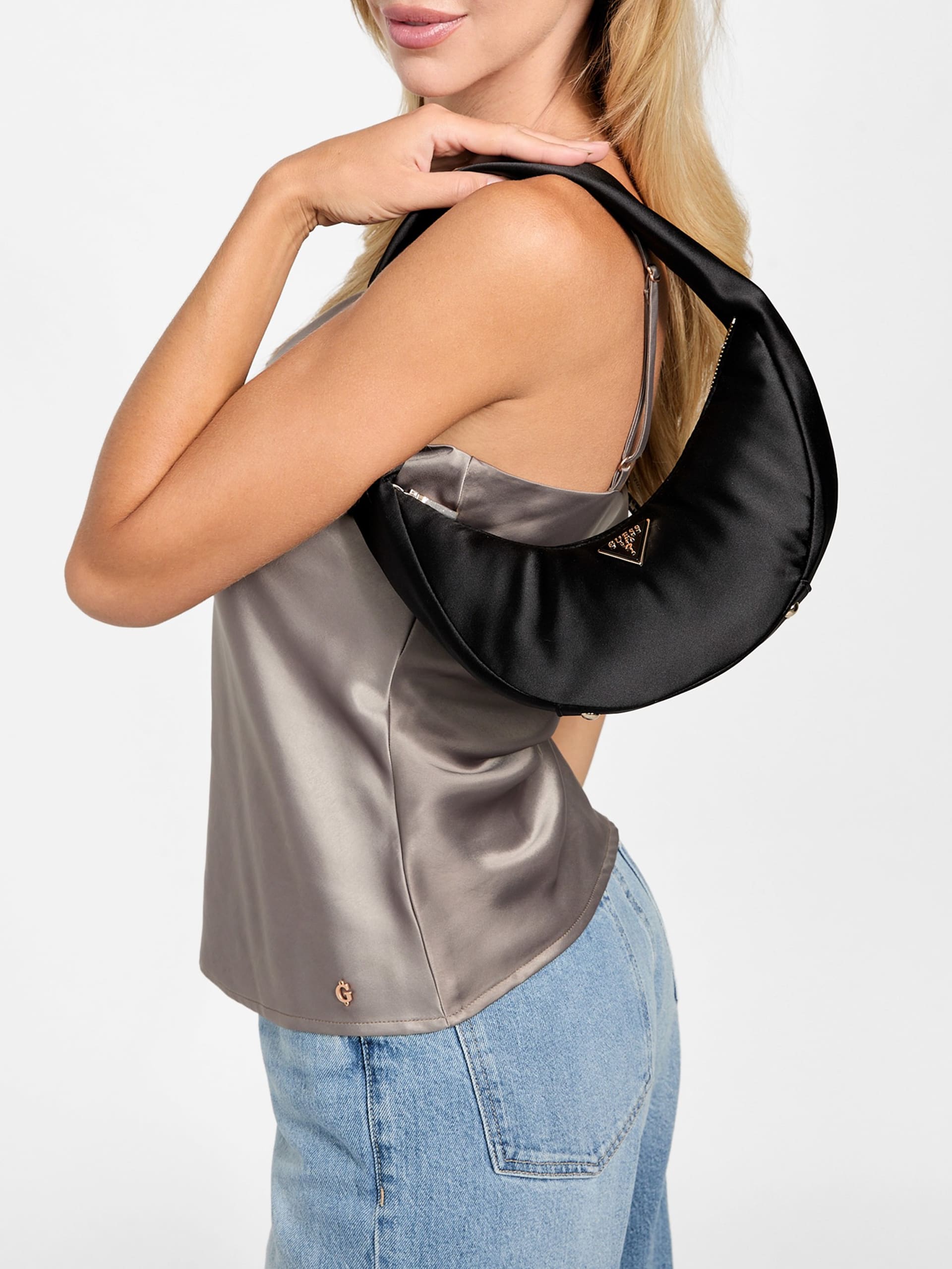 Bolsa de ombro mini Sunetra em cetim