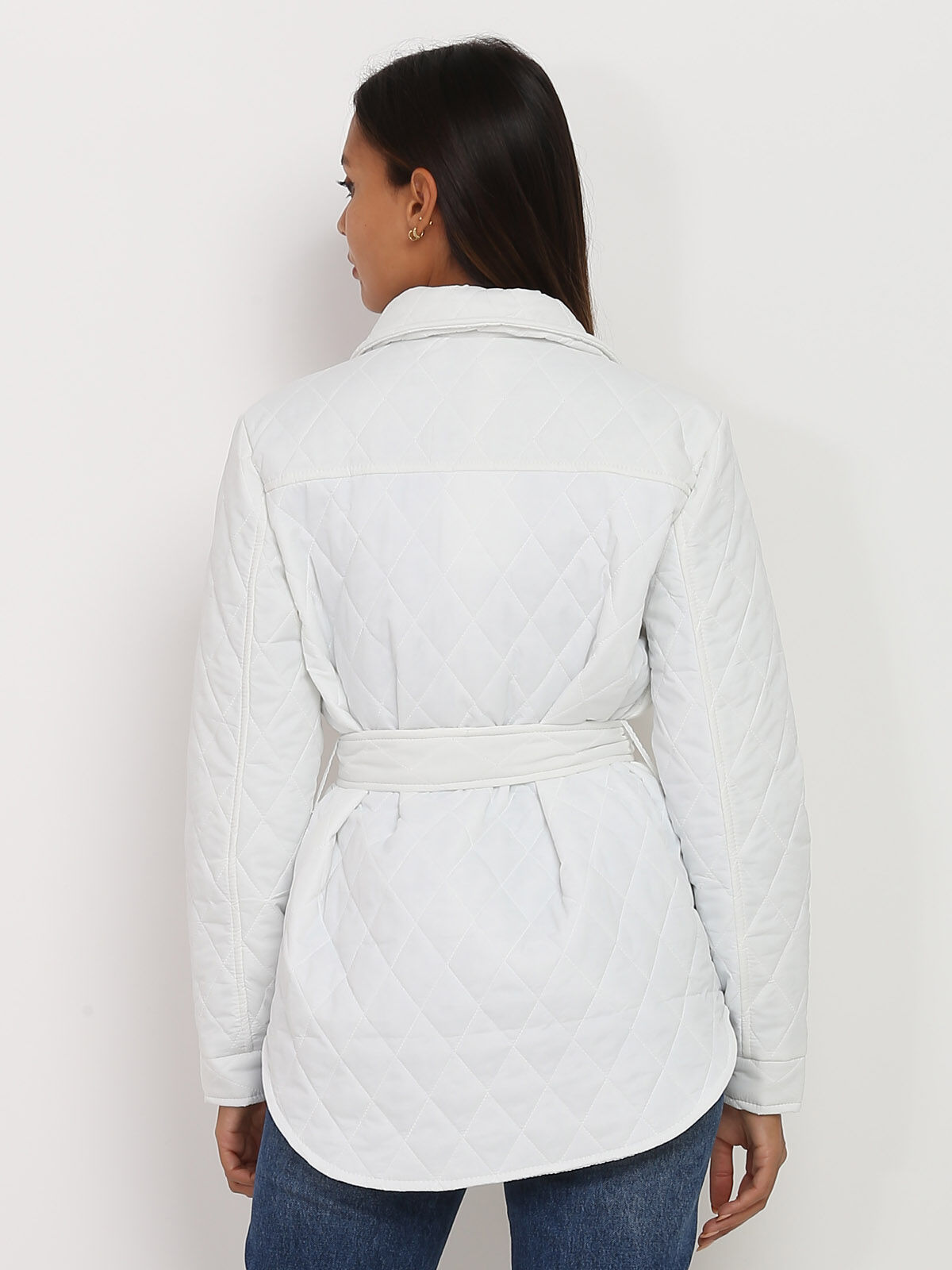 Veste matelassée avec ceinture à nouer- Blanc