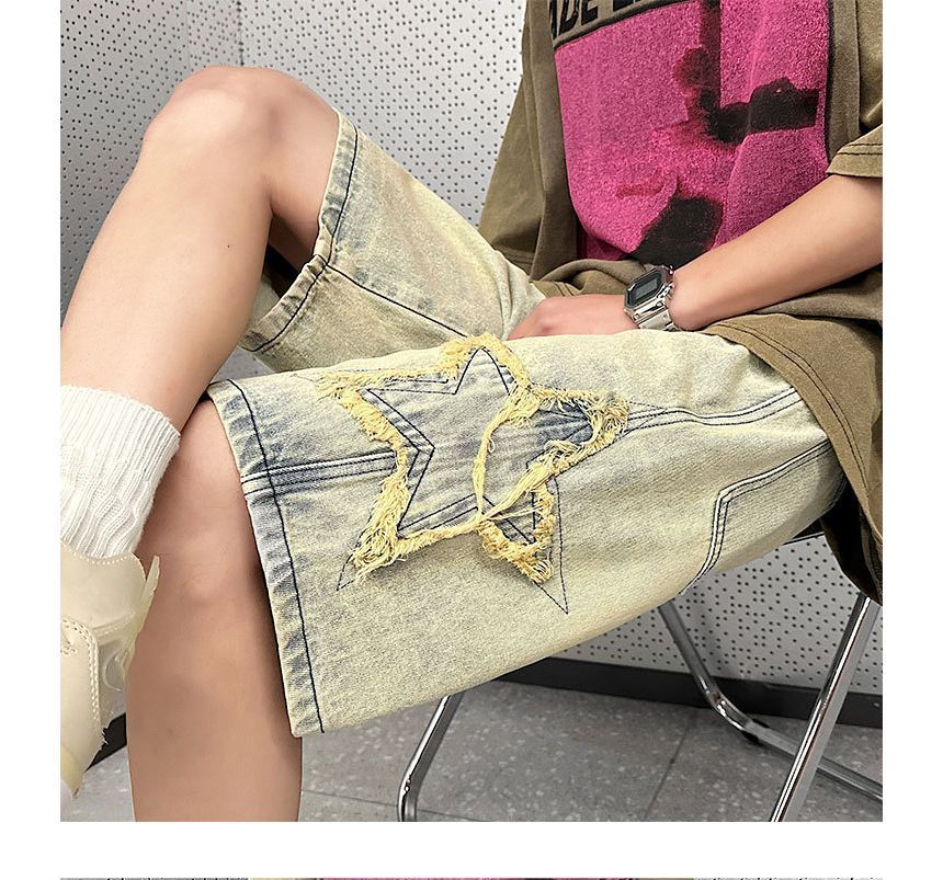 Savenne - Denim Shorts met geborduurde sterren