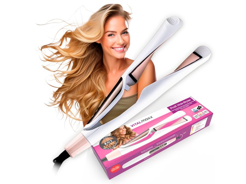 VITALmaxx Lockenstyler Profi Hair Styler Glätteisen, Lockenstab und Welleneisen in einem Gerät