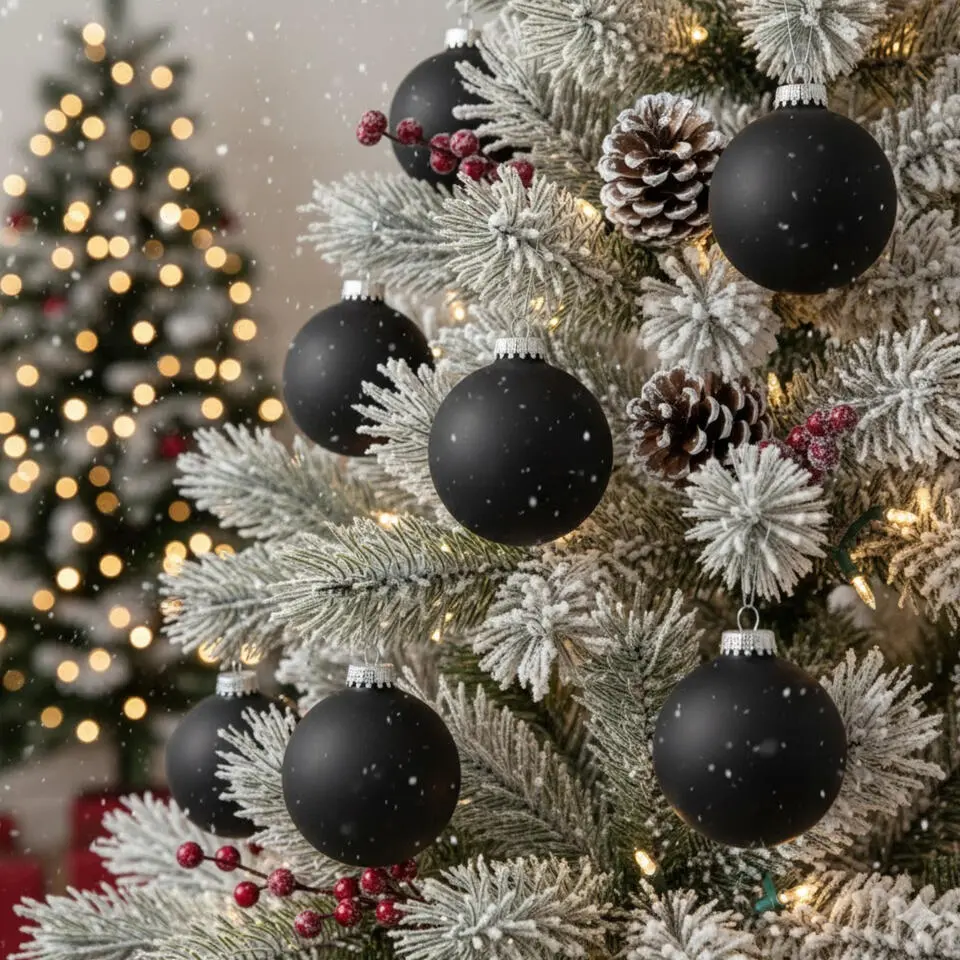 Krebs Kerstballen - 8 stuks - velvet zwart mat - glas - 7 cm