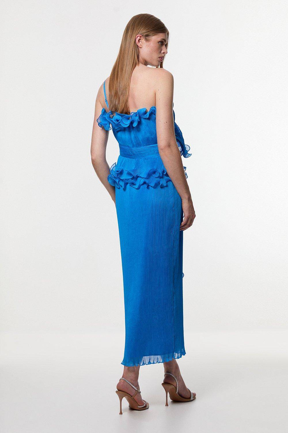 KarenMillen Robe midi tissée sans bretelles Digital Ophelia en géorgette froissée à plis fins
