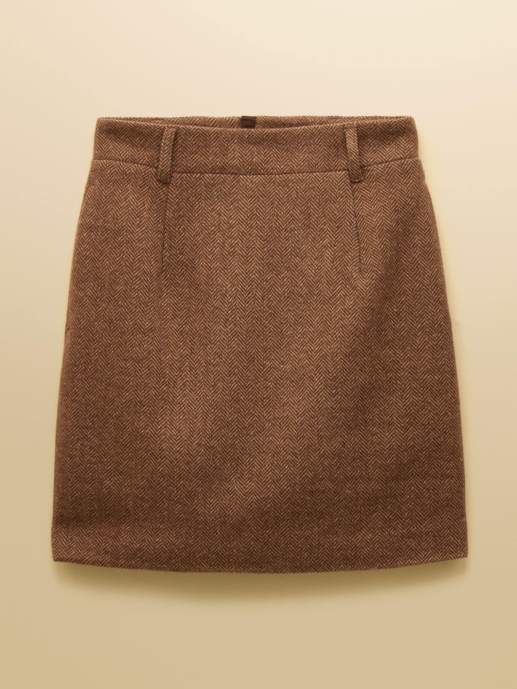 Tan Brown Herringbone - Joules Bramble Tweed Wool Blend Skirt