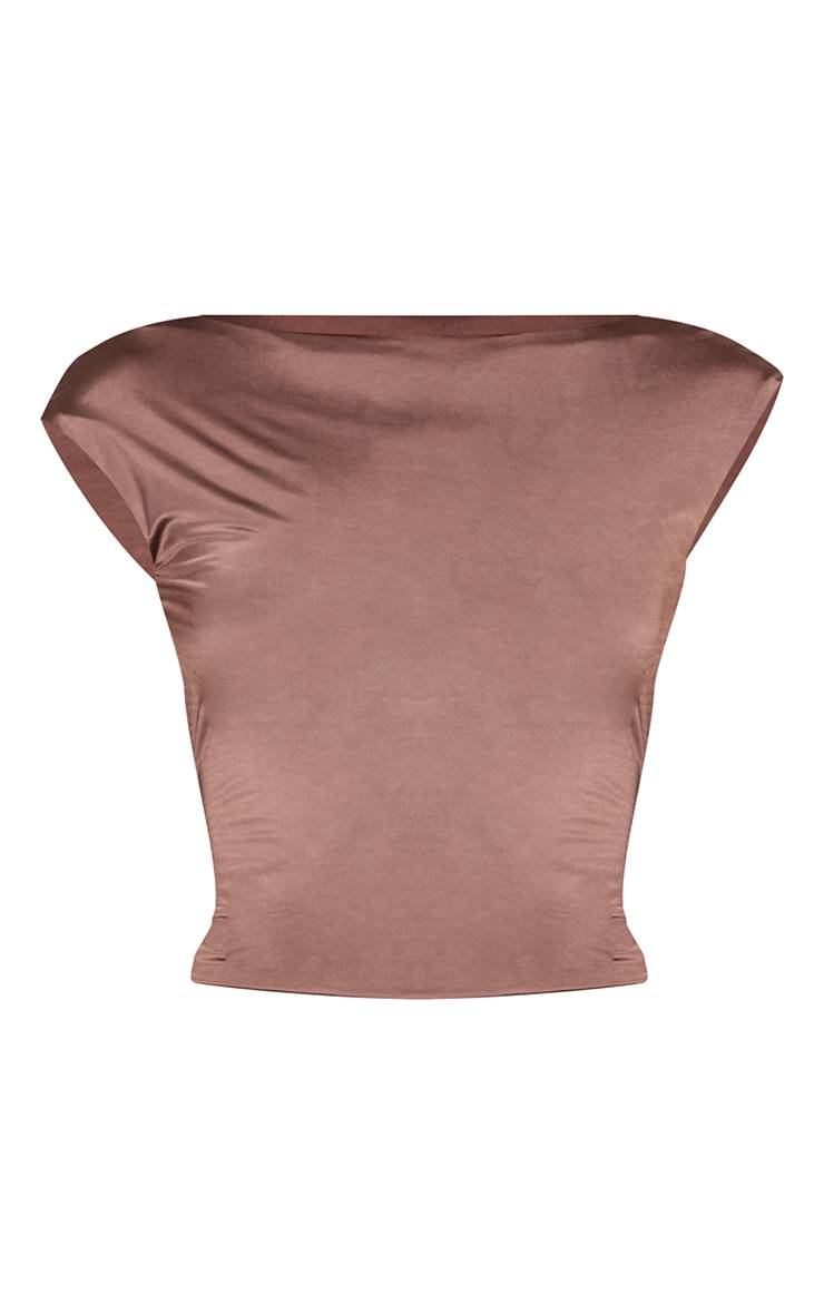 Taupe Haut Sans Manches Asymétrique Drapé Dos Ouvert En Tissu Slinky