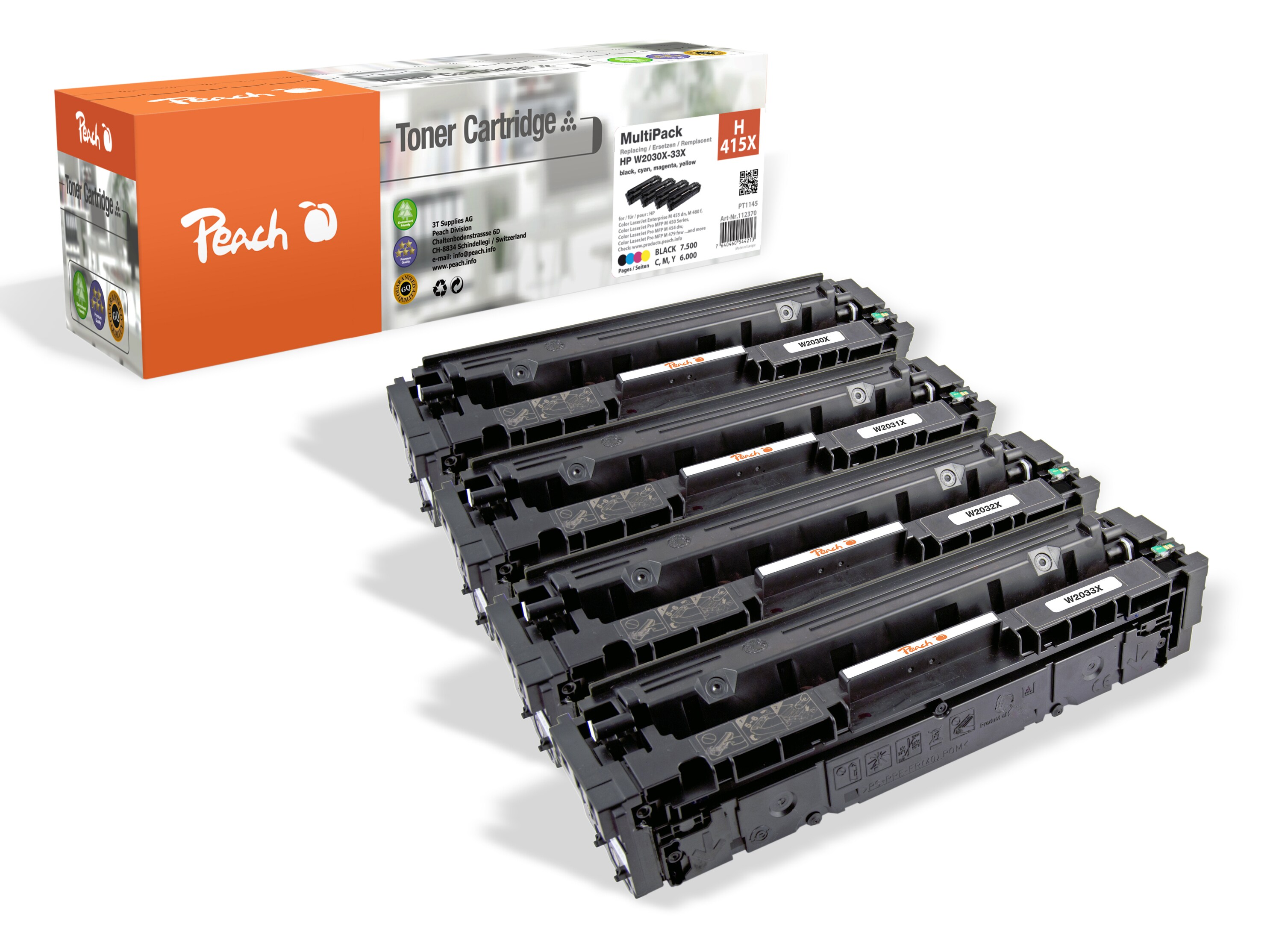 Peach HP 415 X 4 Toner XL (bk, c/m/y) ersetzt HP No. 415X, W2030X, W2031X, W2032X, W2033X für z.B. HP Color LaserJet Pro MFP M 479 dw (wiederaufbereitet)