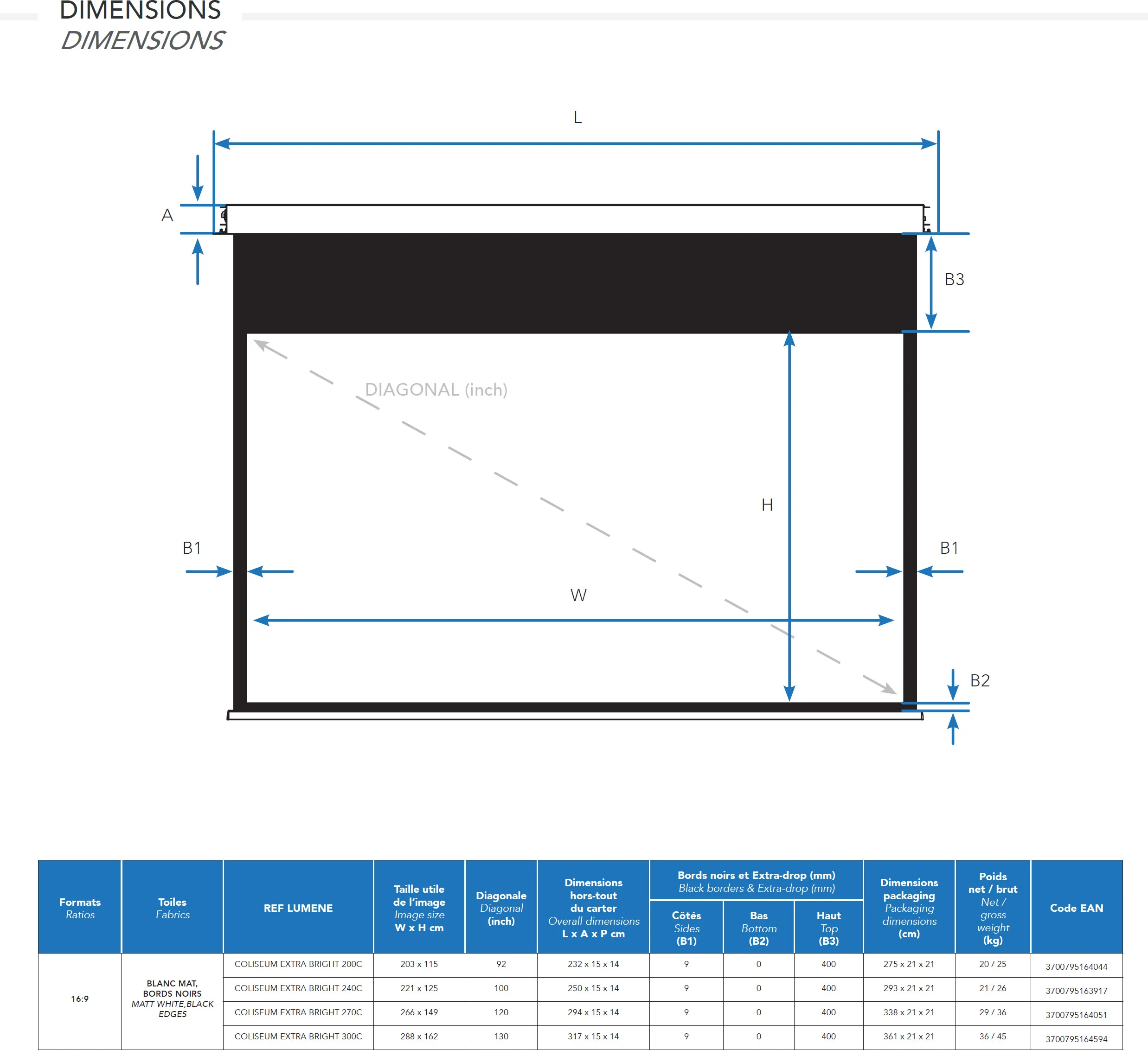Lumene Coliseum Extra Bright UST 300C (16:9) Écrans de projection ultra courte focale