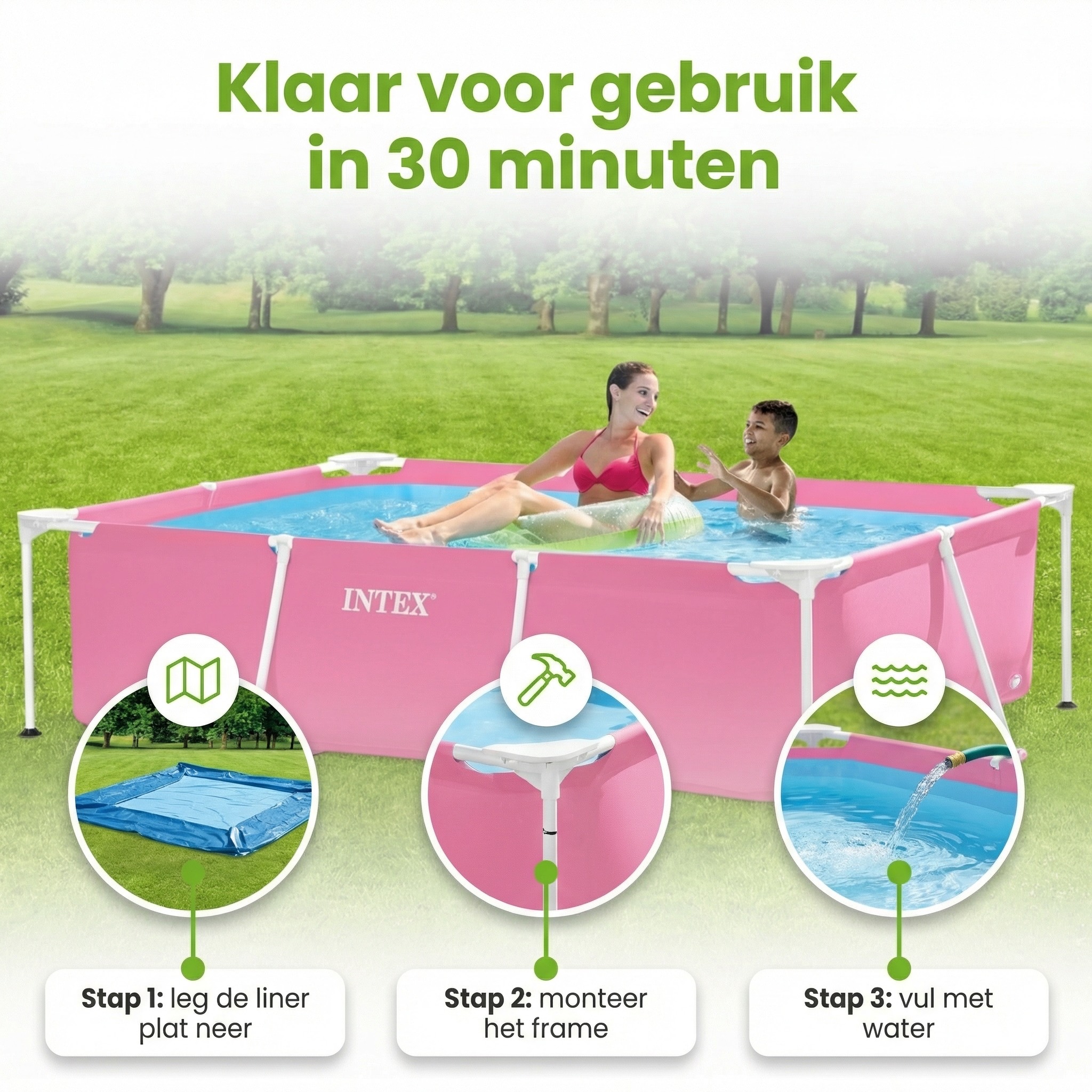 Intex Rechthoekig Frame 220x150x60cm Zwembad - Pink
