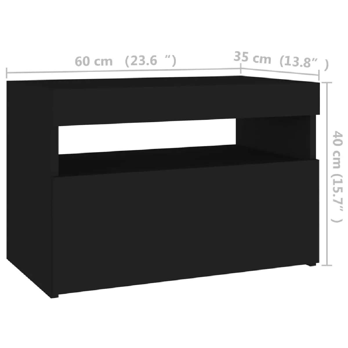 vidaXL Table de chevet LED Bois d'ingénierie Noir