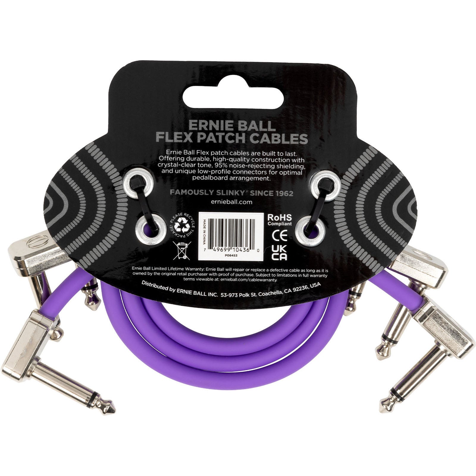 Ernie Ball 6453 Flex Patch Purple 3-Pack patchkabels 30 cm (set van 3)