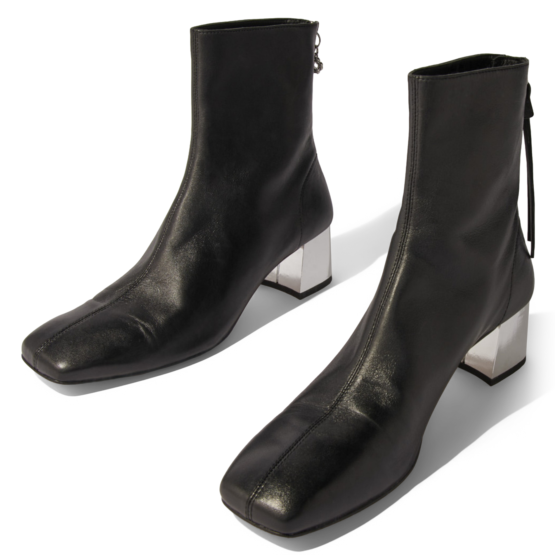 Bottines en cuir à bout carré | Noir