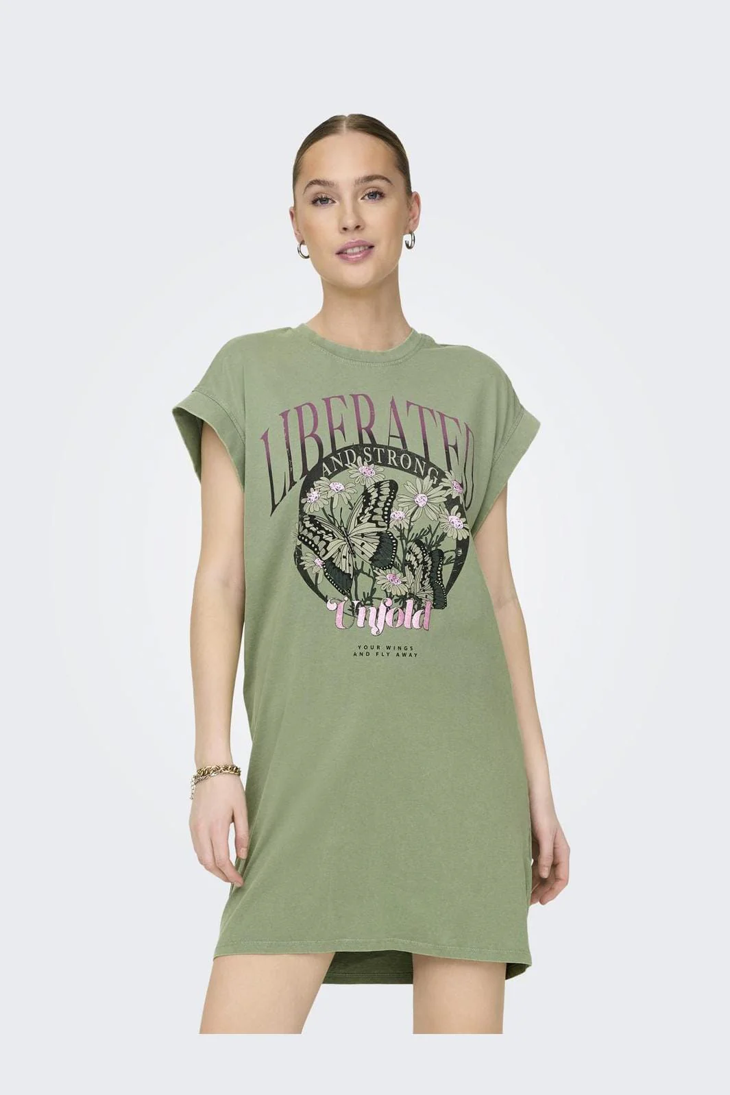 Only Onllucy Life S/L Butterfly Dress Box 4506686 hedge green liberated lovely