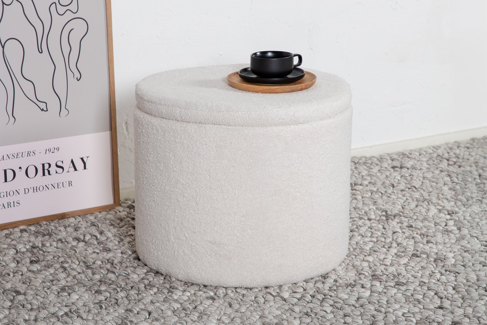 Dunken puff Offwhite teddystoff, med oppbevaring\n