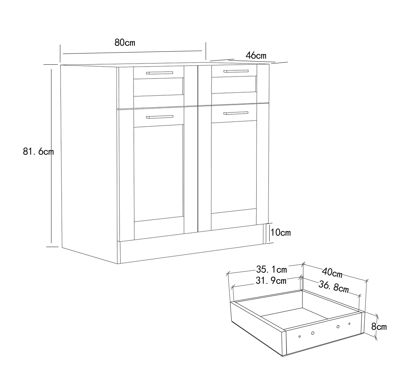 Unterschrank COLURA - weiß-anthrazit - 2 Schubkästen - 80 cm