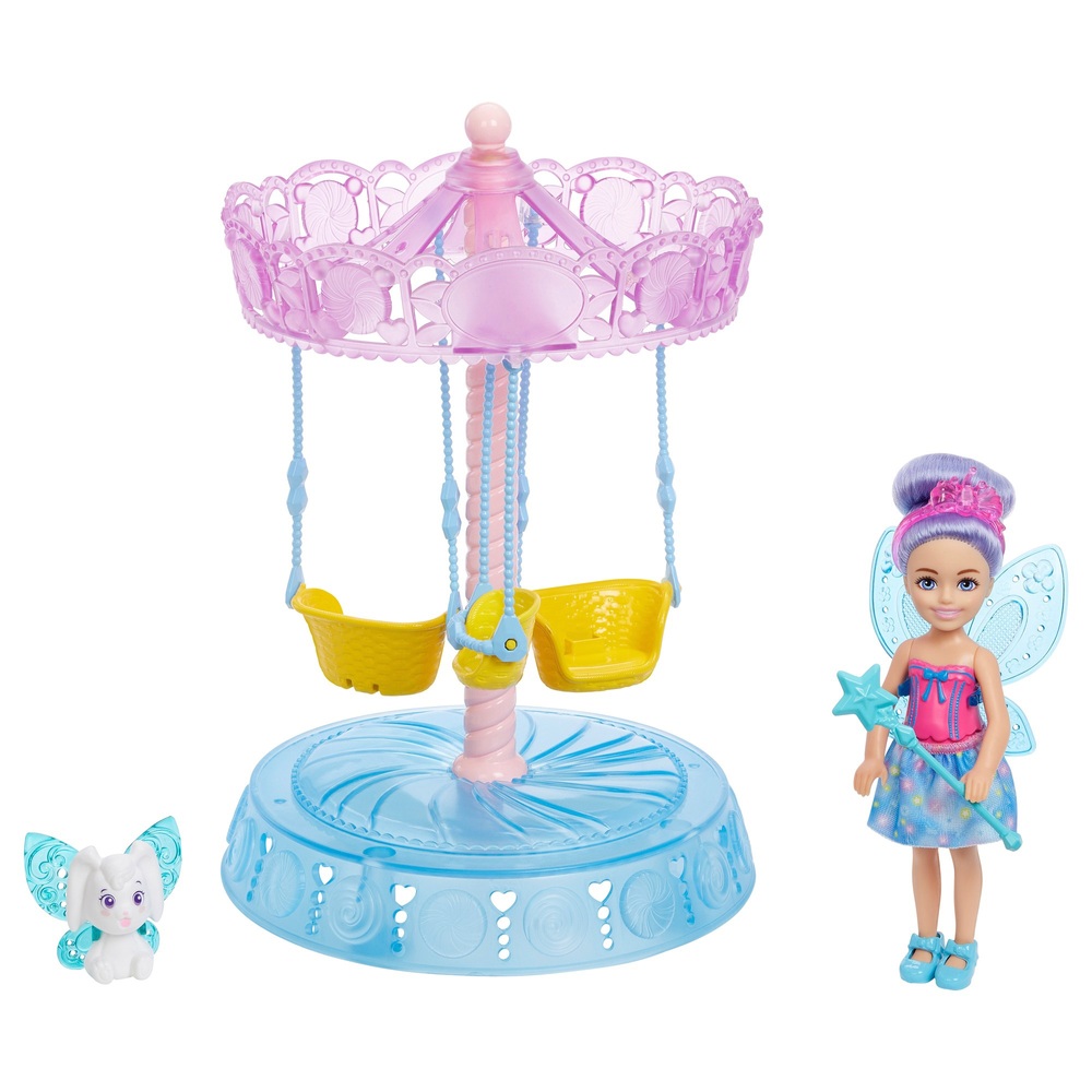 Barbie Chelsea Puppen mit Märchen-Spielset, Baumhaus und Karussell