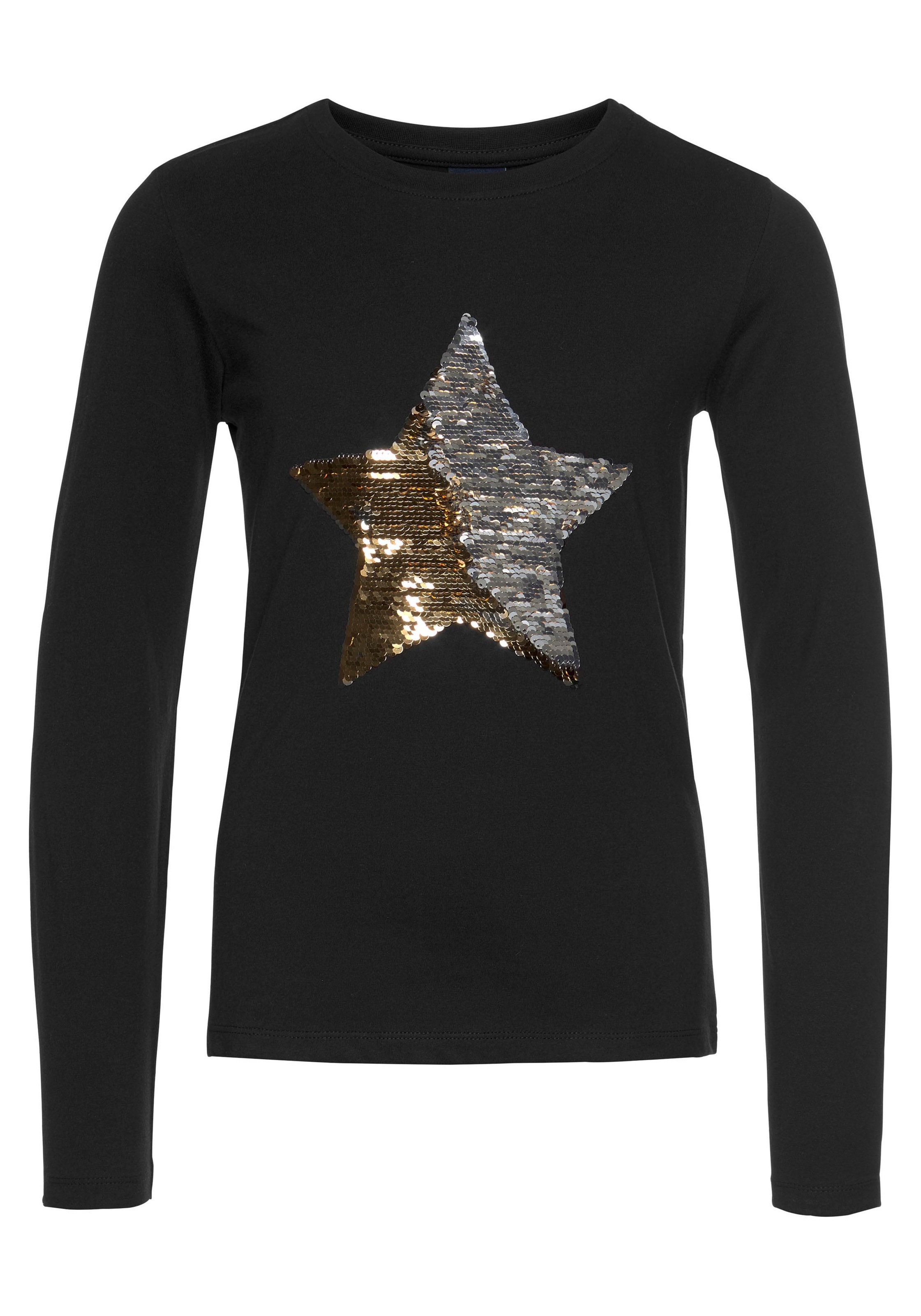 KIDSWORLD Langarmshirt »STERN«, Langarm,  taillierter Schnitt,  mit glitzernden Pailletten