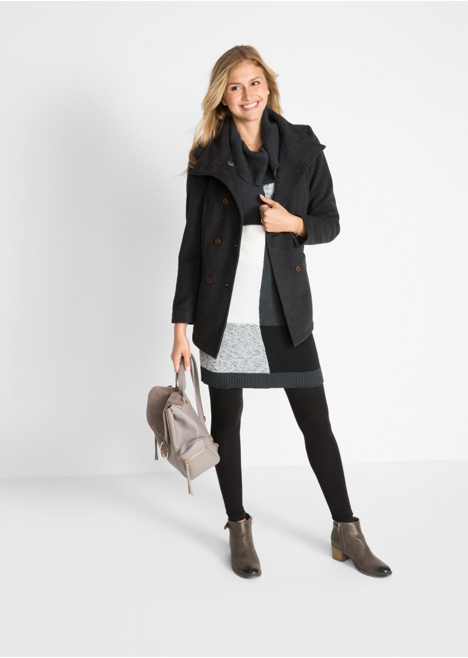 Robe en maille, manches longues, longueur genou