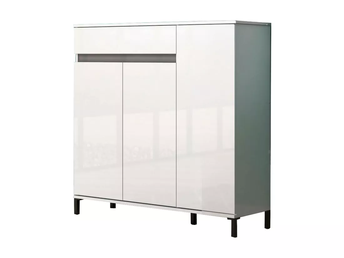 Meuble à chaussures Windhoek, Meuble à chaussures, Armoire d'entrée polyvalente, Rangement pour chaussures, Made in Italy, 120x34h115 cm, Blanc brillant et anthracite