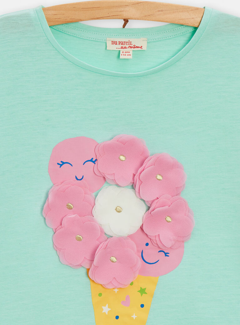 T-shirt couleur vert d'eau animation glace pour fille
