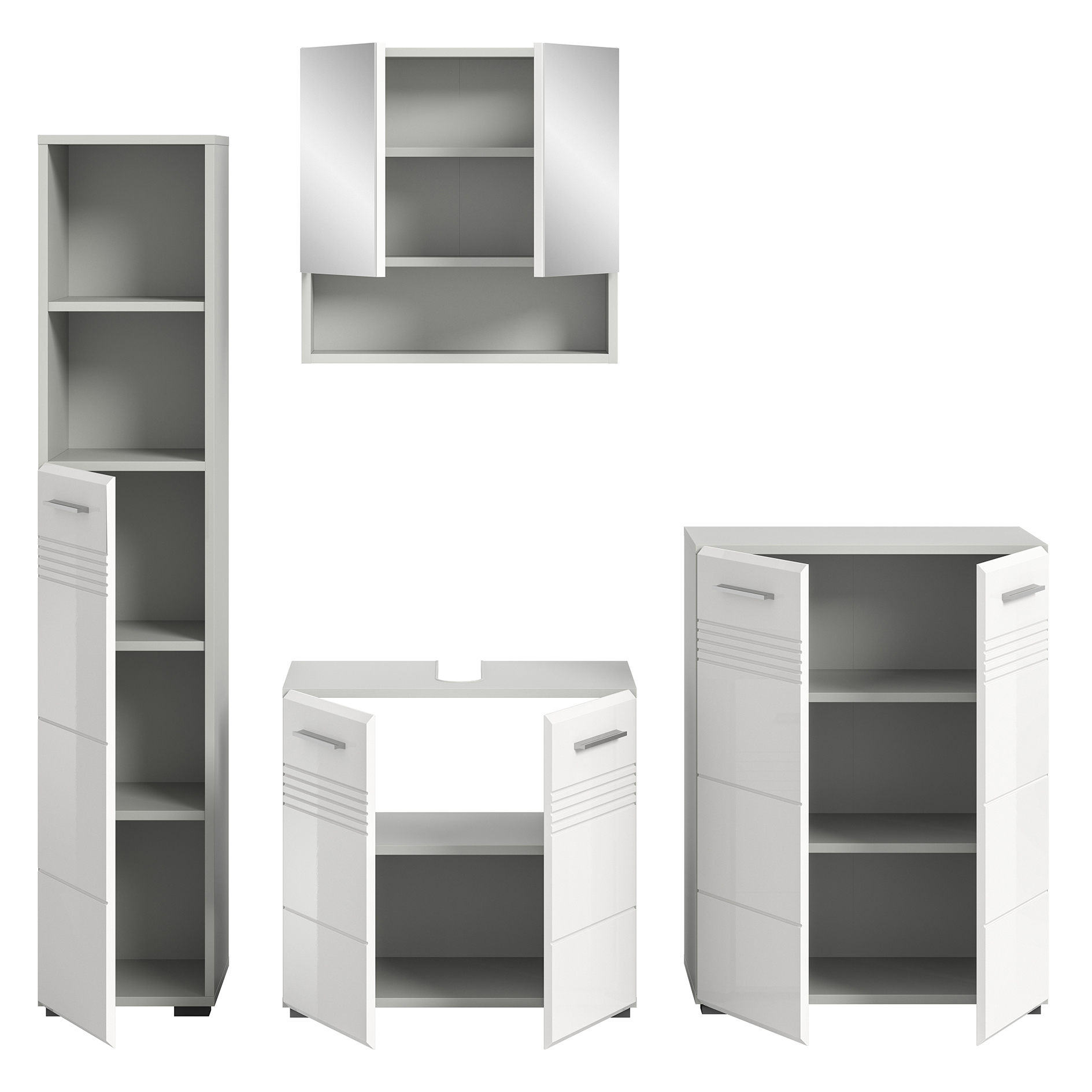 4-teiliges Badmöbel-Set COPA - weiß Hochglanz - hellgrau - 155 cm