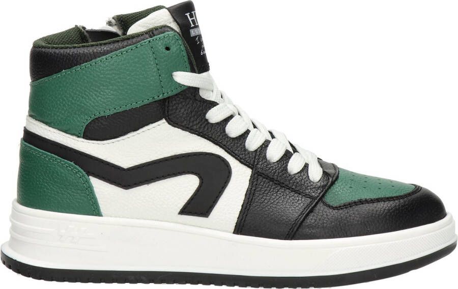 Hip leren sneakers zwart groen wit Jongens Leer Meerkleurig 26