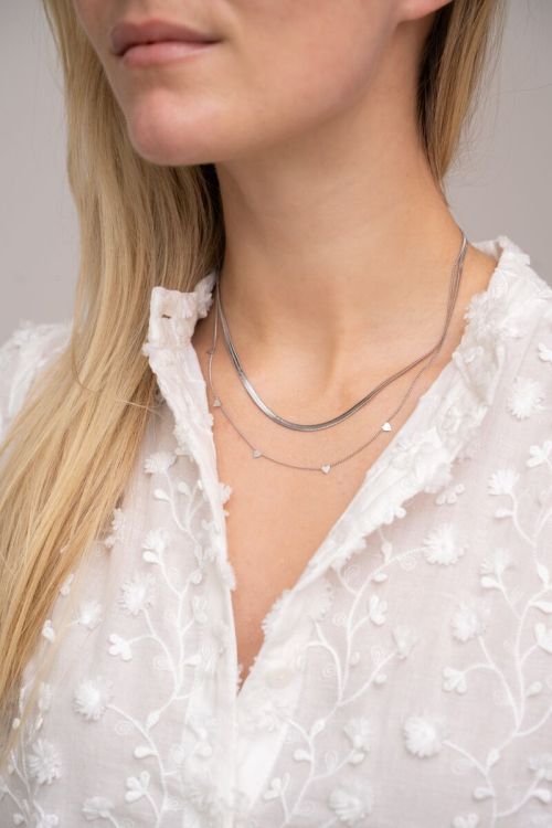 Dubbele ketting met platte schakel en hartjes