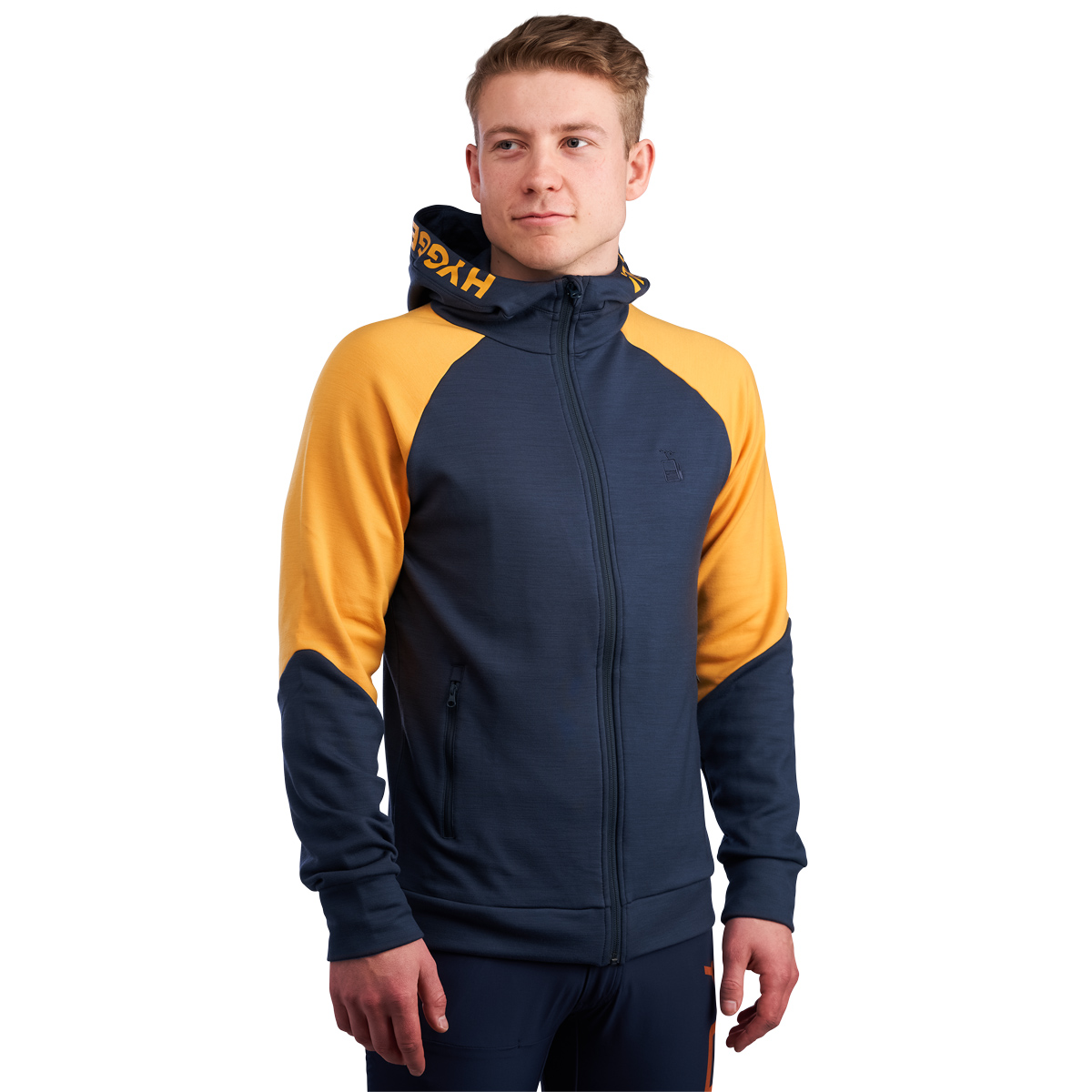 HyggeWool Zip Hoodie Herre 16/Mørkeblå/Gul