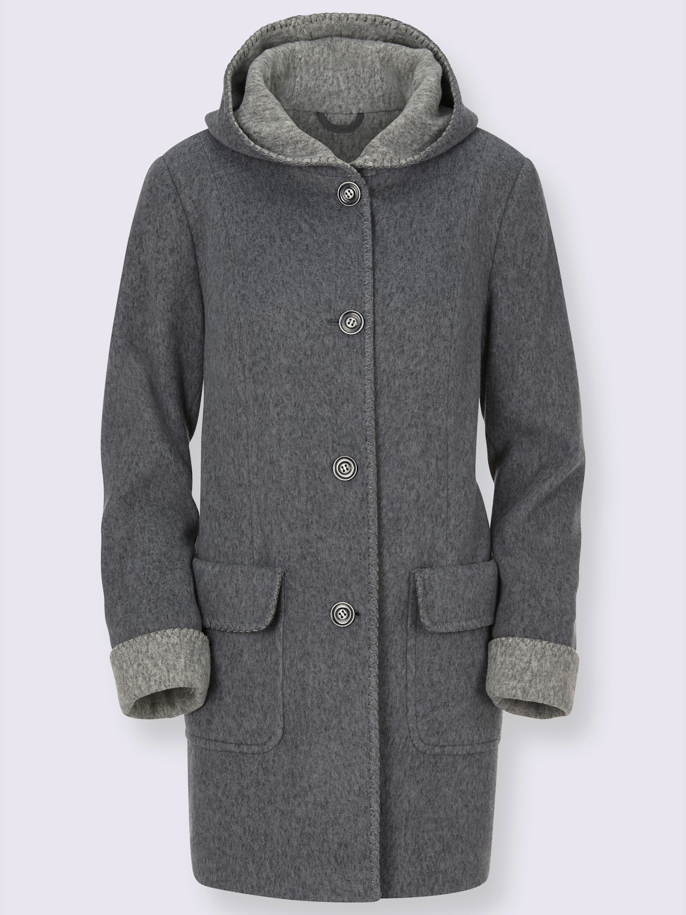 Manteau imitation laine poches plaquées à rabat avec capuche