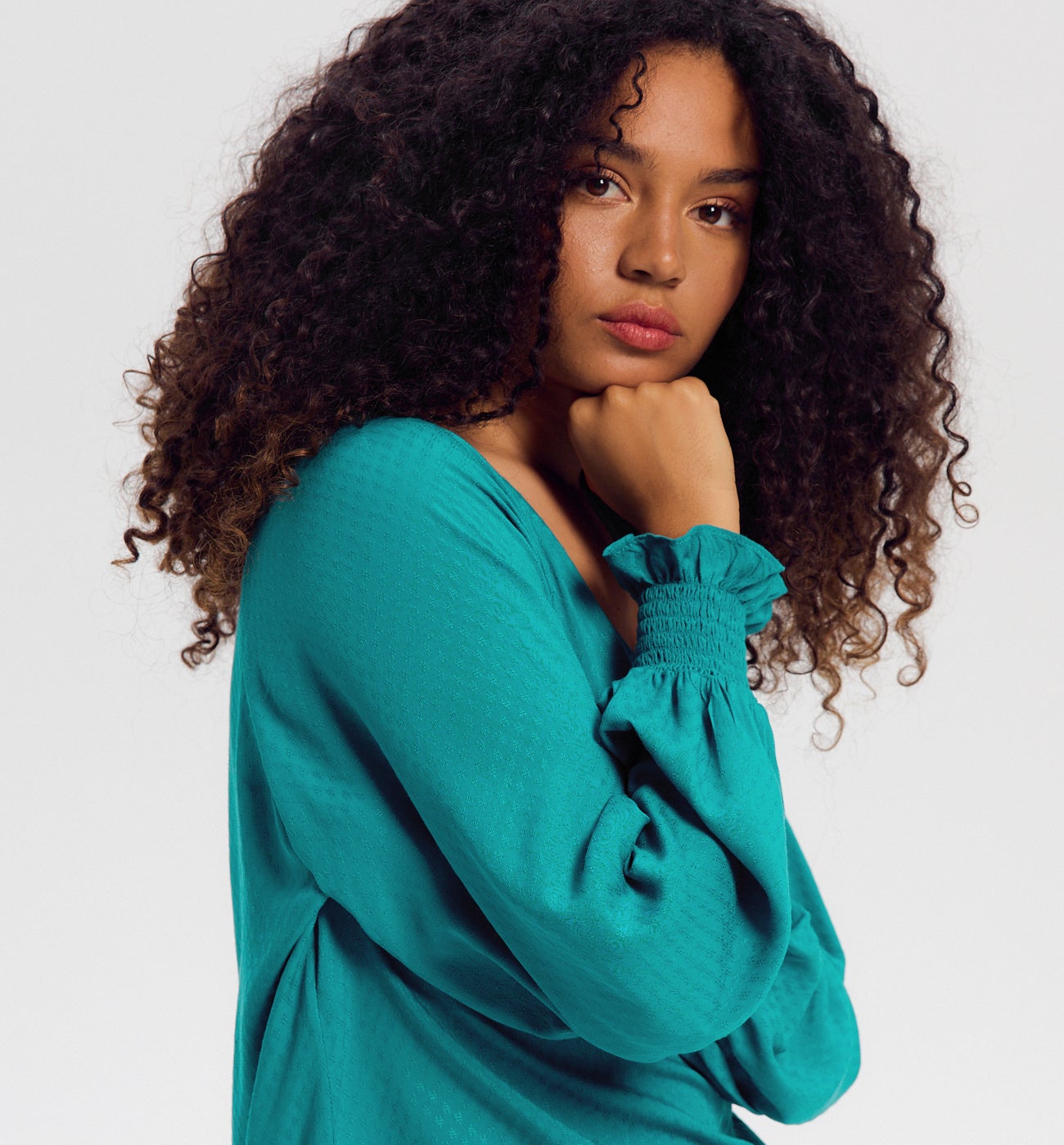 Blouse à smocks Femme - Vert émeraude