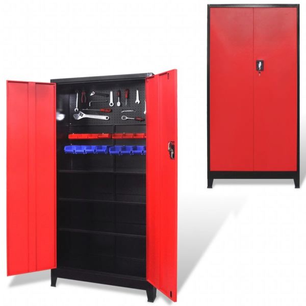 Armário de Ferramentas 2 Portas Aço 90x40x180 cm Preto Vermelho - 20158