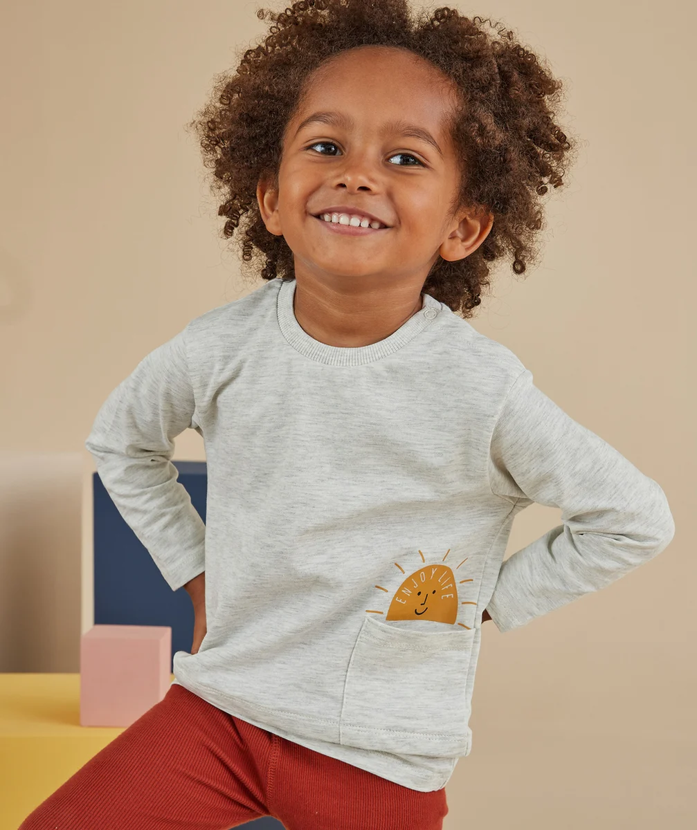 LE T-SHIRT ÉVOLUTIF MANCHES LONGUES ÉCRU CHINÉ EN COTON PIMA