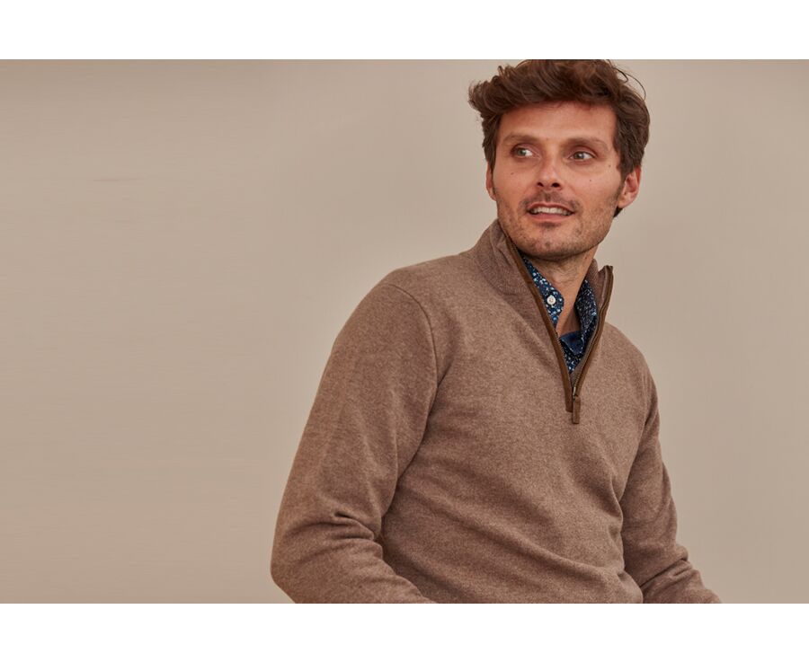Pull laine col zippé Marron Chiné - KEITHY
