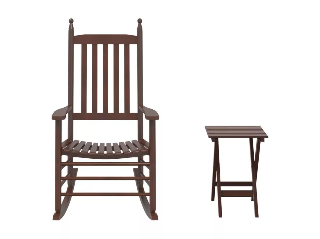 Chaise à bascule avec table pliable marron bois massif peuplier