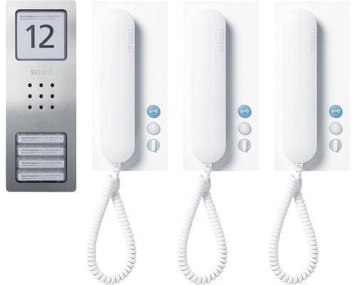 Siedle Audio Set Compact Set CA 812-3 deurintercomset van geborsteld roestvrij staal voor drie wooneenheden, opbouw