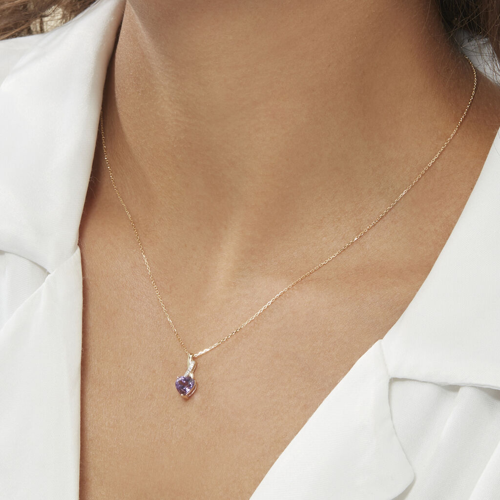 Collier Clothilde Or Jaune Amethyste Et Oxyde De Zirconium