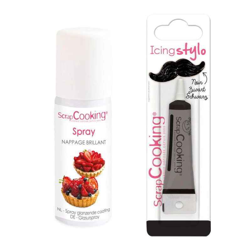 Spray brillant pour nappage 75 ml + Stylo de glaçage noir Scrapcooking
