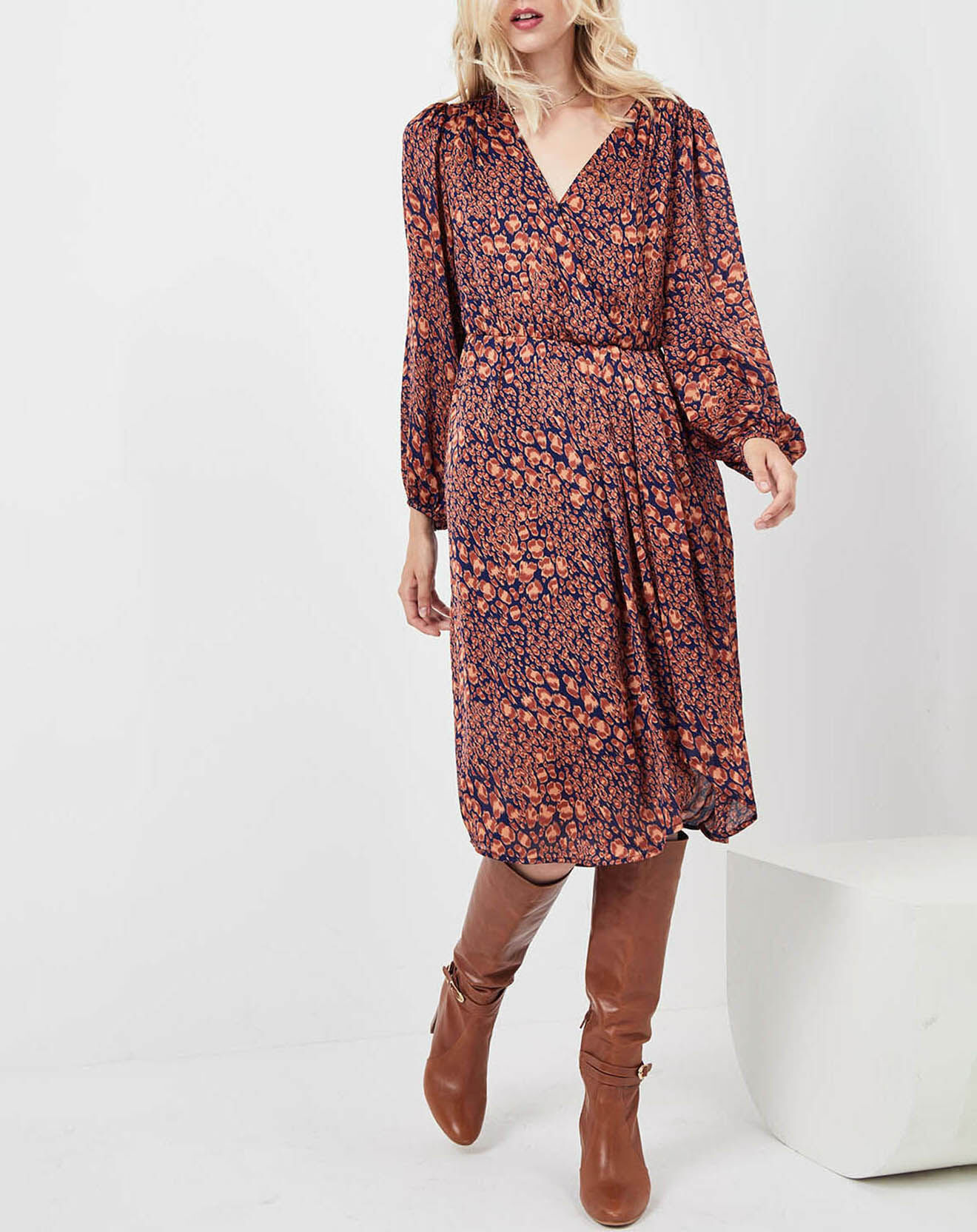 See u Soon Robe Rose imprimée brique/bleu marine