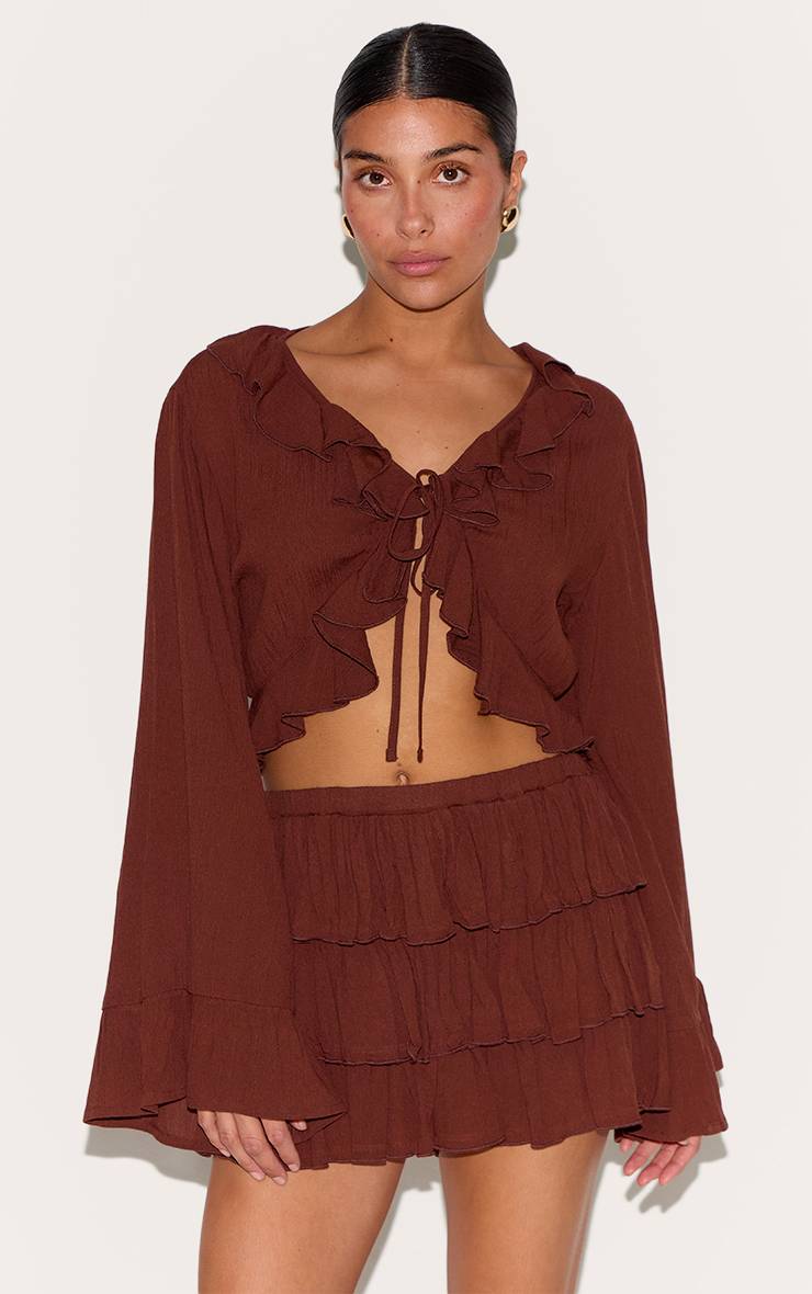 Chocolat Mini Jupe-short À Volants En Gaze De Coton Petite