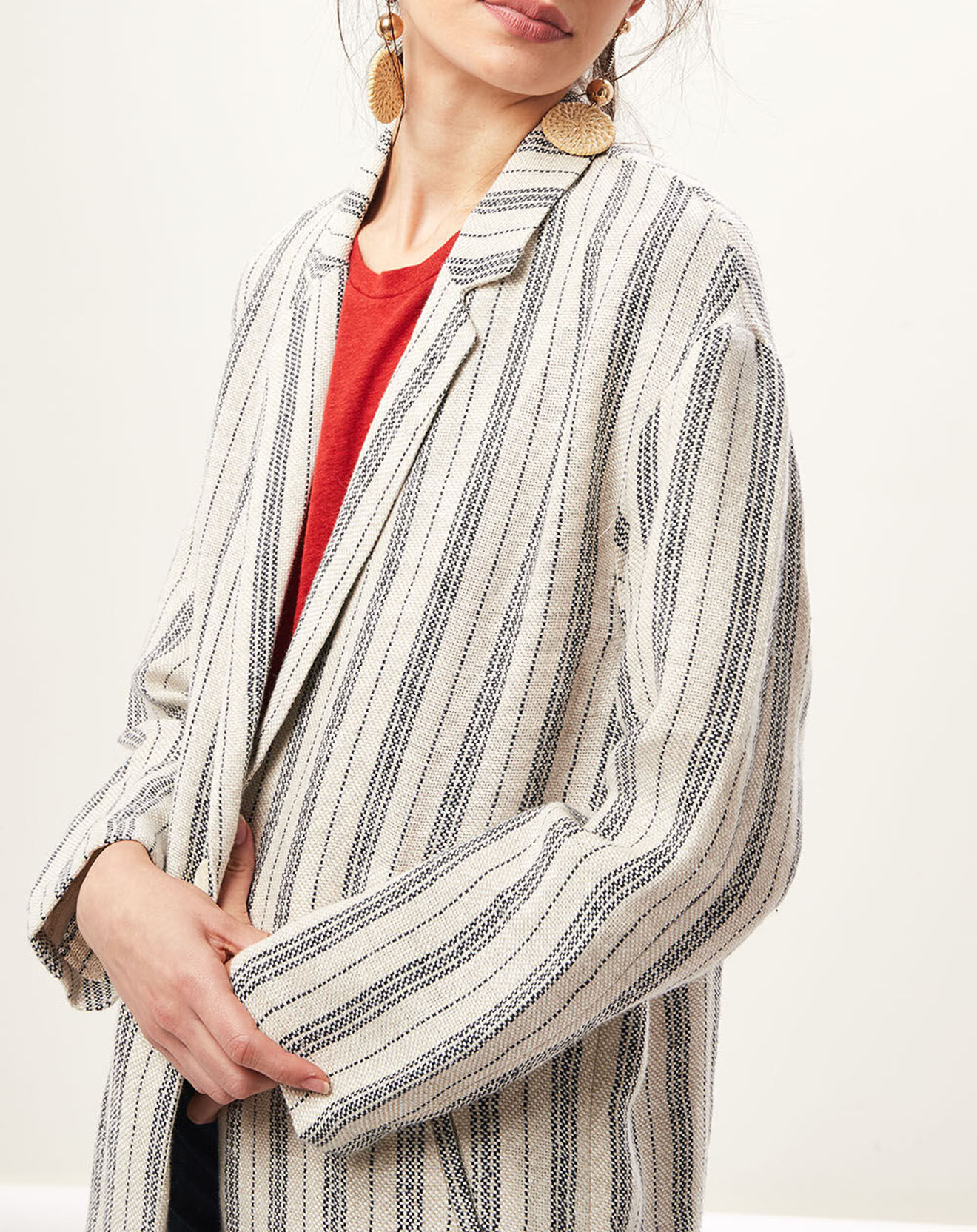 Hartford Veste longue 100% Lin Valino bleu/blanc