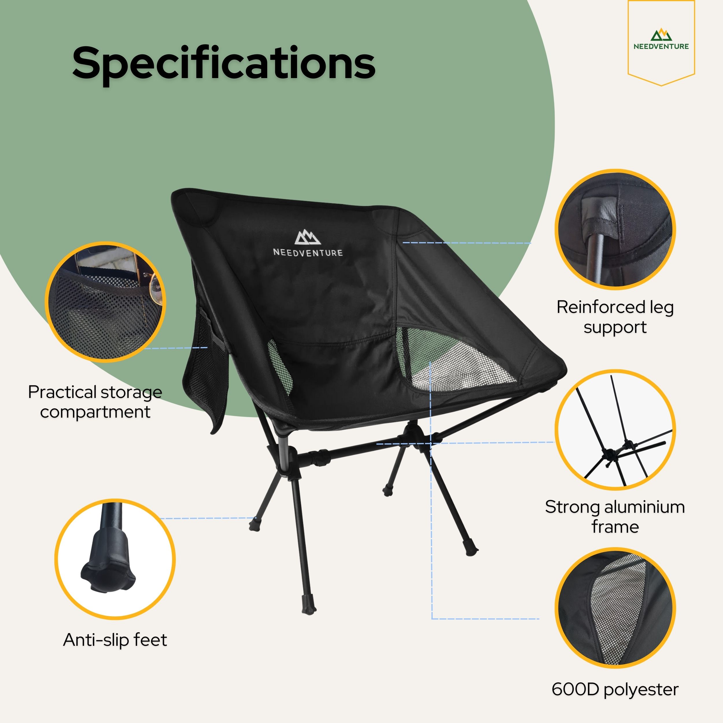 Needventure opvouwbare kampeerstoel - Black