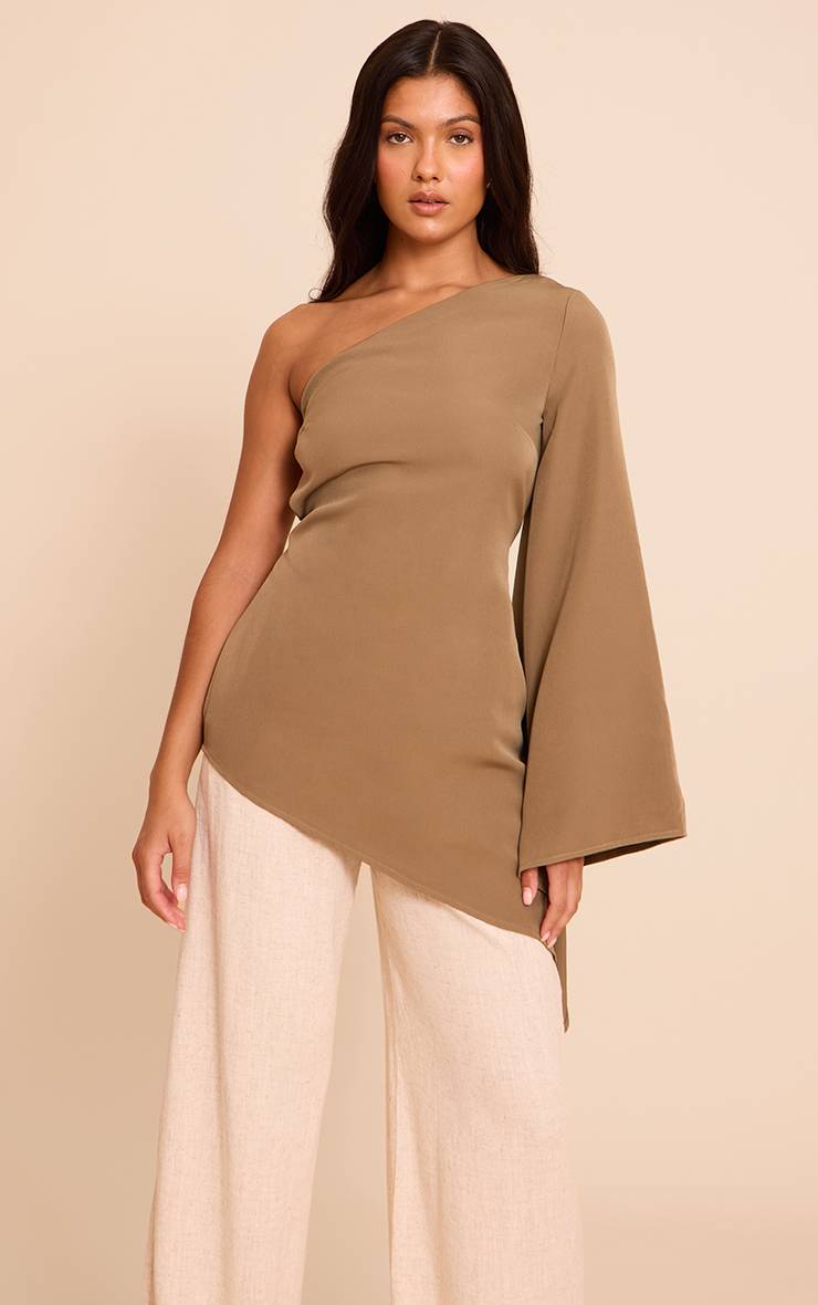 Kaki Haut Long Tissé Asymétrique À Manche Évasée