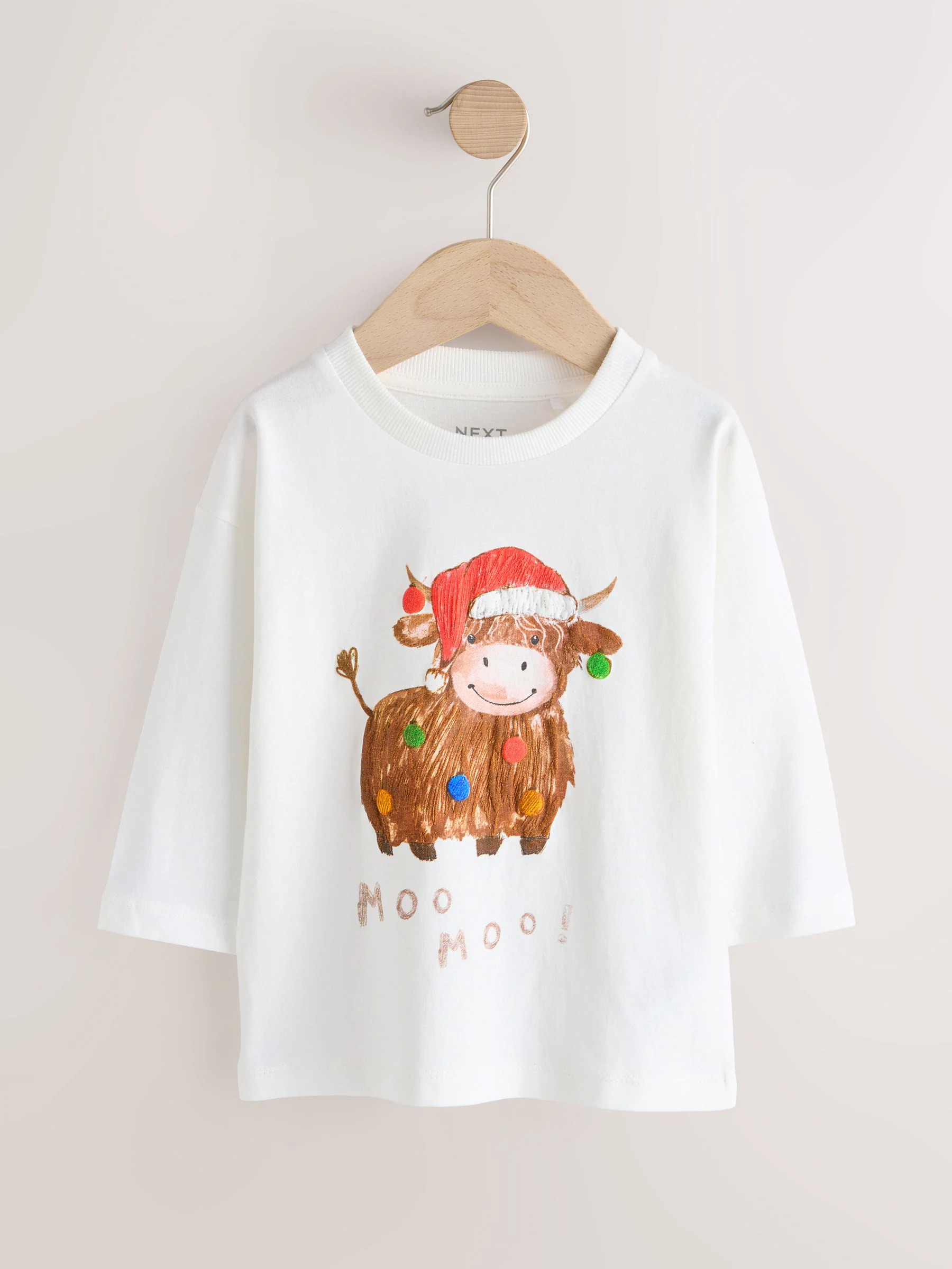 Witte Hamish - Kerst-T-shirt met lange mouwen (3mnd -8jr)