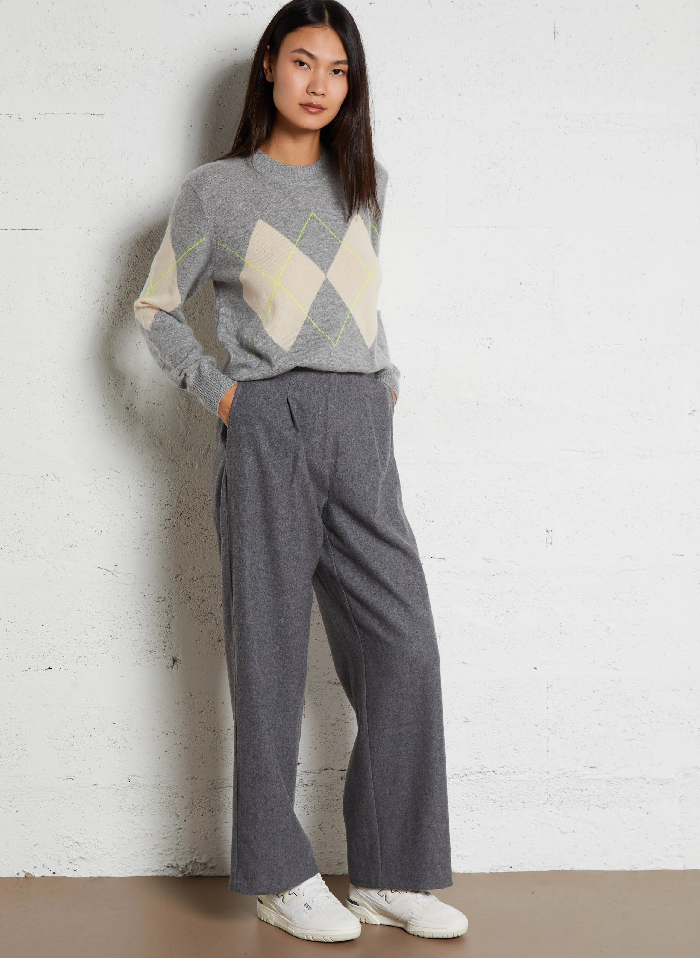 Pull losanges en cachemire | Gris